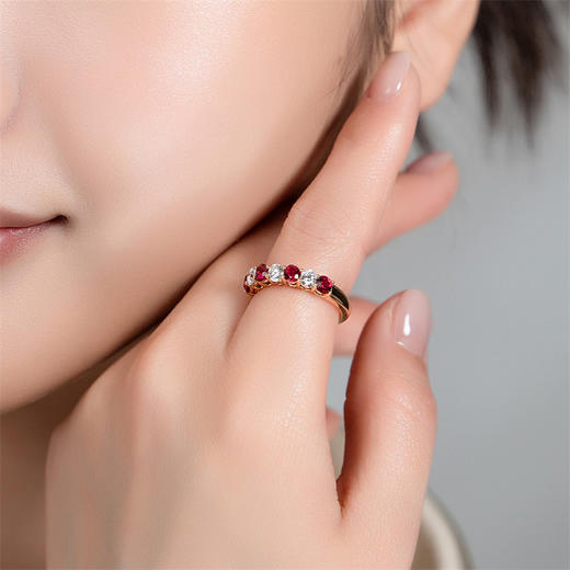 花园系列18k金红宝石戒指 闪耀宝石排戒女士礼物RR221103 商品图2