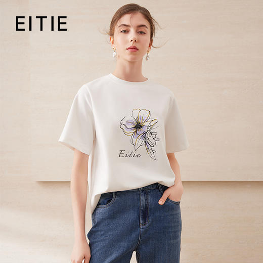 EITIE爱特爱夏日舒适休闲风花朵印花宽松短袖T恤年夏季新款B2502602 商品图0