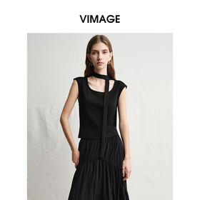 VIMAGE纬漫纪高级通勤简约修身显瘦黑色T恤上衣2025夏季新款V2313919