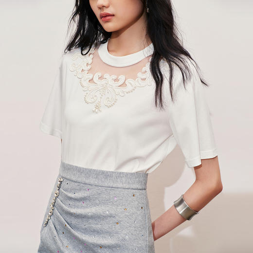 宫廷复古风T恤夏季上衣女(货号:MS85TS018A1001) 商品图1