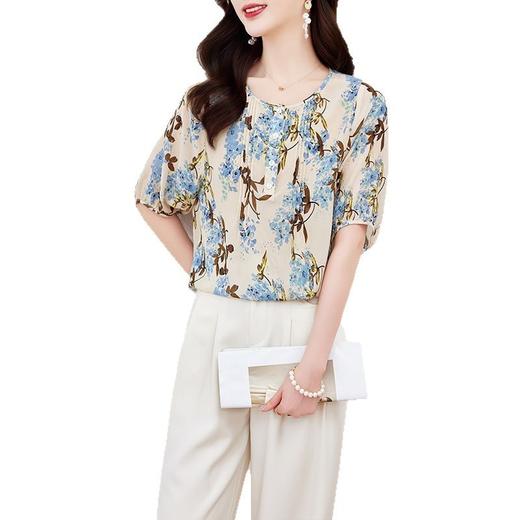 KQ-506013真丝衬衫女士夏季宽松短袖上衣新款小个子碎花小衫桑蚕丝上衣 商品图4