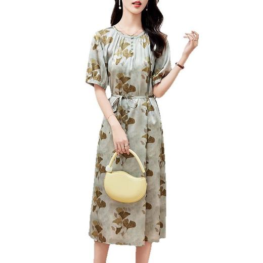 KQ-PZ09158真丝19姆米重磅弹力缎连衣裙女简约气质优雅宽松显瘦中长裙夏 商品图4