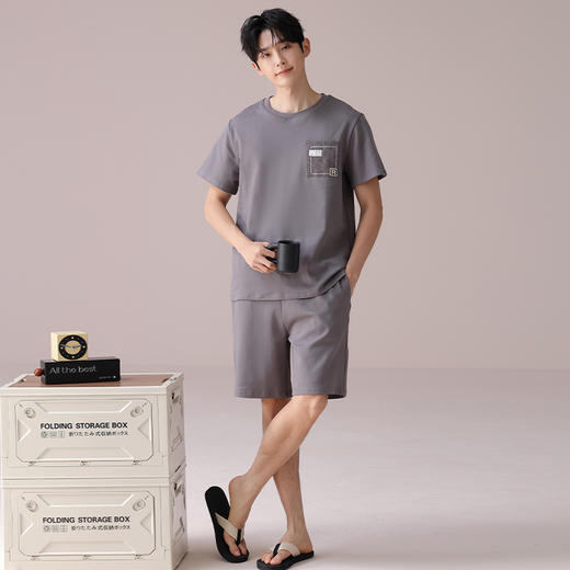 I'd爱帝男士短袖套装夏季纯棉简约拼色家居套装 商品图5