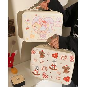 五一出行【敲可爱！大容量手提化妆包】出差旅行女便携收纳箱化妆品收纳盒带镜子一体洗漱包。ry