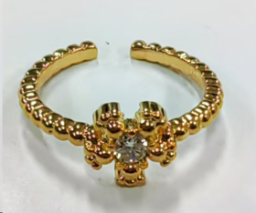 （文创）NNF-18K镀金迷你花朵镶钻开口戒指(MA01101)