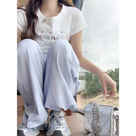 <曾小咸推荐>蓝色宽松脚口抽绳工装裤休闲裤