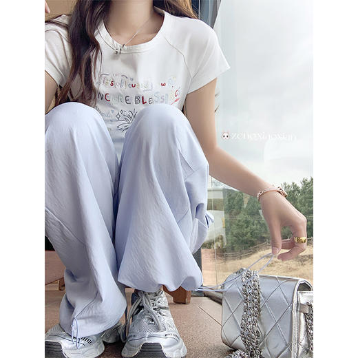 <曾小咸推荐>蓝色宽松脚口抽绳工装裤休闲裤 商品图0