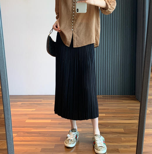 奢侈罕见意大利纱料！2025珠光感半裙超细菱格抗皱显瘦百褶伞裙半身裙！ 商品图5