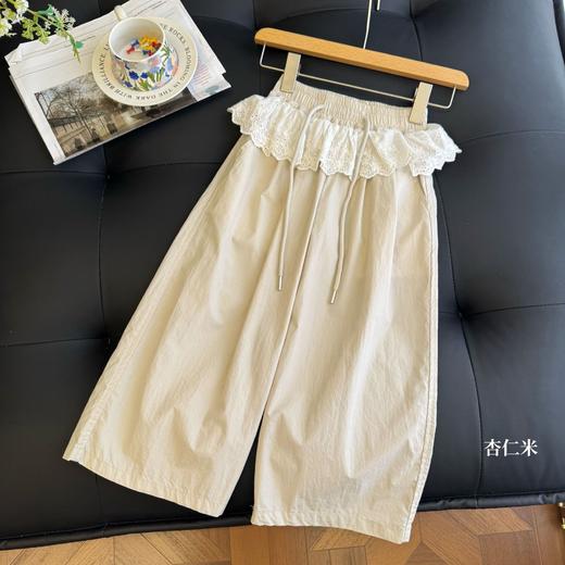 【儿童服饰丨吾家儿童花边阔腿裤】面料丝滑柔顺，做工精细平整，腰围舒适不紧绷，立体花边腰饰让穿搭更甜美，整体轻薄舒适，多种颜色可选 商品图6