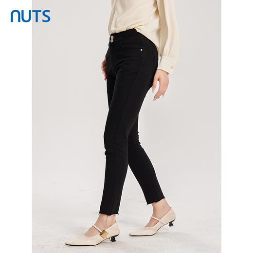 NUTS夏季新品黑色时尚显瘦气质水洗牛仔长裤4351101A1 商品图1