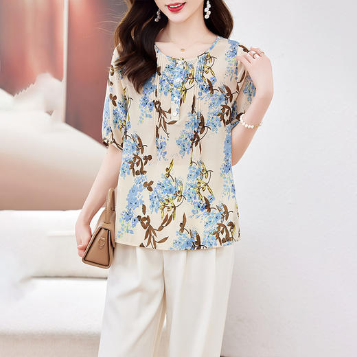 KQ-506013真丝衬衫女士夏季宽松短袖上衣新款小个子碎花小衫桑蚕丝上衣 商品图1