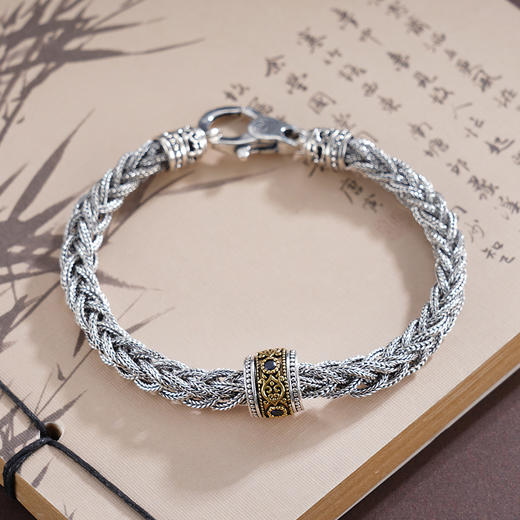 子佩集S925银【古韵绅华】手链【YFSL013】纯银仿古金珠转运交织镀金2503 商品图1