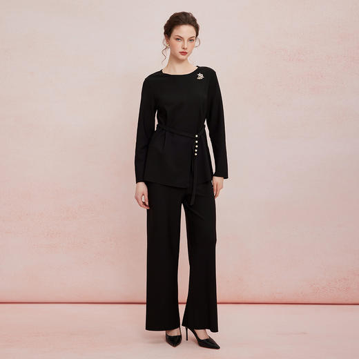 QF110斯尔丽2025新款四面弹舒适面料颗粒视觉宽松舒适上衣配直筒裤套装 商品图8