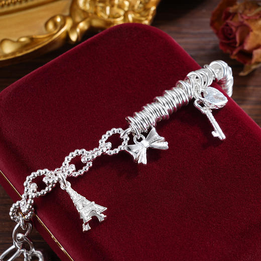 子佩集S925银【浪漫之约】手串【TSB0001-48】纯银手链蝴蝶结埃菲尔塔爱心钥匙铃铛可响钱串腰缠万贯盘缠盘缠2503 商品图2