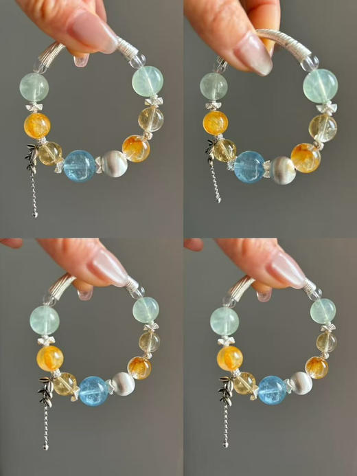 花环～天然水晶925银镯/葡萄石/黄阿塞/黄胶花/海蓝宝/白水晶  
手链 点位 6-13 商品图0