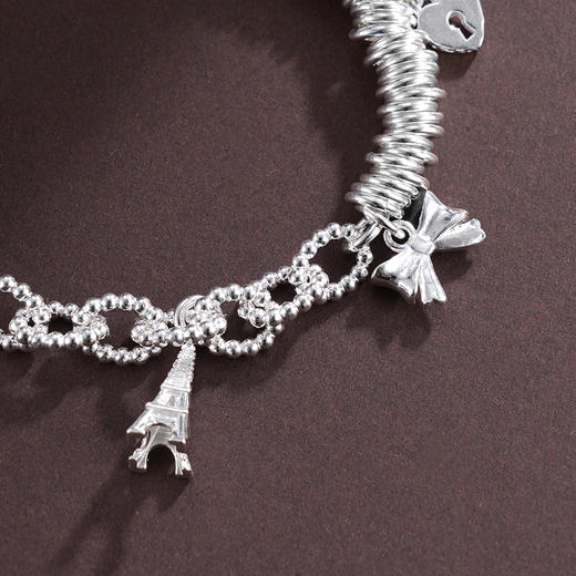 子佩集S925银【浪漫之约】手串【TSB0001-48】纯银手链蝴蝶结埃菲尔塔爱心钥匙铃铛可响钱串腰缠万贯盘缠盘缠2503 商品图5