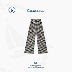 COCO ZONE 刘一一 度假亚麻“轻松周末” 格子休闲裤CD1A0397