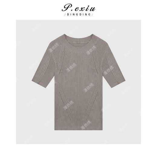 03-4潘依绣丁丁宠粉天丝坑条舒适修身显瘦针织短袖上衣 ZZ0216 商品图1