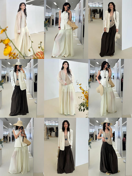 HIDEMI进口醋酸纱线色织混纺半手工打缆高腰设计感压褶工艺裙裤阔腿裤 乌木棕/杏仁绿 商品图2