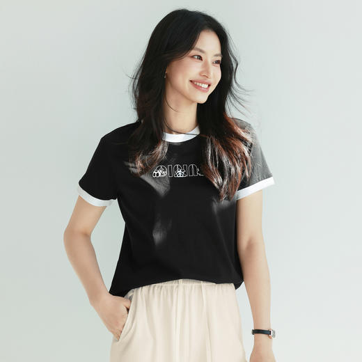 【积分换购不退货】【特惠不退货】伊芙丽简约可爱熊猫字母T恤1F7100611 商品图0