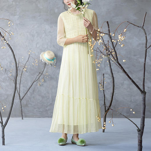 【林栖设计小店】金丝顺纡绉真丝连衣裙优雅绣花肌理感2025夏季新品长裙女1952072 商品图1