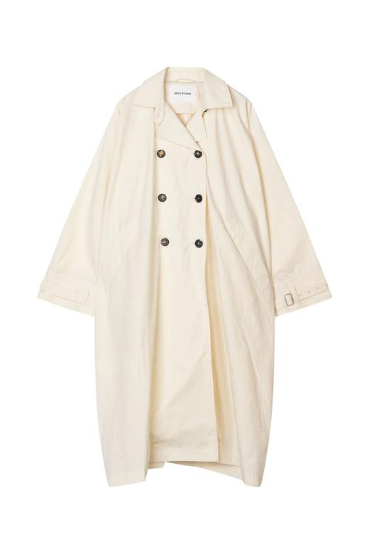 Mark Kenly Domino Tan 本白色肌理棉廓形长外套 商品图1