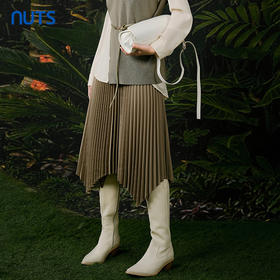 NUTS春秋新款气质百搭显瘦不规则百褶中长款半身裙女411061241