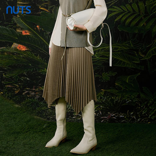 NUTS春秋新款气质百搭显瘦不规则百褶中长款半身裙女411061241 商品图0