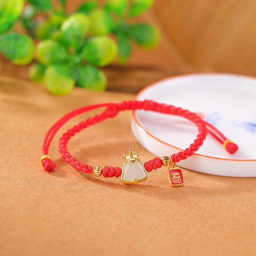 S925纯银镀金和田玉蛇手绳，原创手工红绳编织设计福字银手链CW- SS00423 商品图1