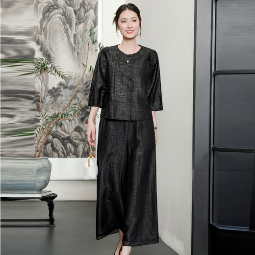 KQ-54822+54816香云纱真丝上衣女品牌两件套装桑蚕丝中式唐装2025新款七分袖夏季 商品图0