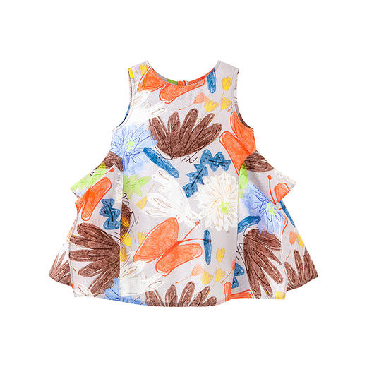 迷你巴拉纯棉连衣裙女童儿童泡泡纱透气甜美A摆艺术无袖 商品图4