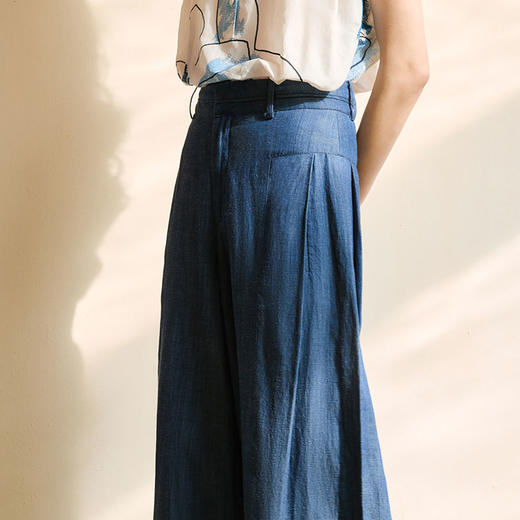 玳莎天丝亚麻牛仔蓝九分裤女2025年夏季新款宽松显瘦百搭休闲裤  FB36309 商品图2