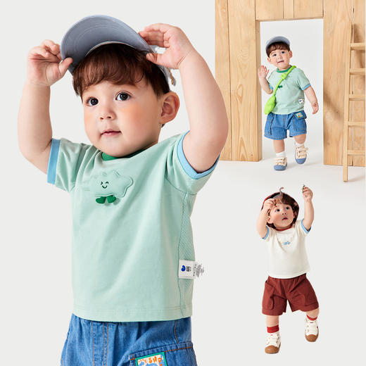 【纯棉撞色T恤】迷你巴拉男女童亲肤不易变形柔软短袖T恤夏 商品图2