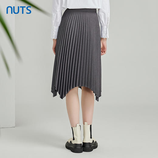 NUTS春秋新款气质百搭显瘦不规则百褶中长款半身裙女411061241 商品图3