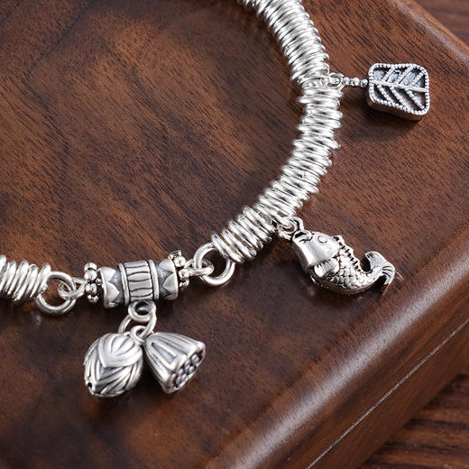 子佩集S925银【扇舞铃音】手串【TSB0001-53】纯银手链仿古鱼扇子莲蓬铃铛可响钱串腰缠万贯盘缠盘缠2503 商品图3