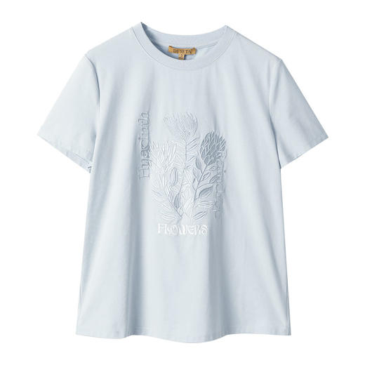 玳莎绣花圆领T恤女2025年夏季新款丝滑透气清新时尚百搭短袖上衣  FB32103 商品图4