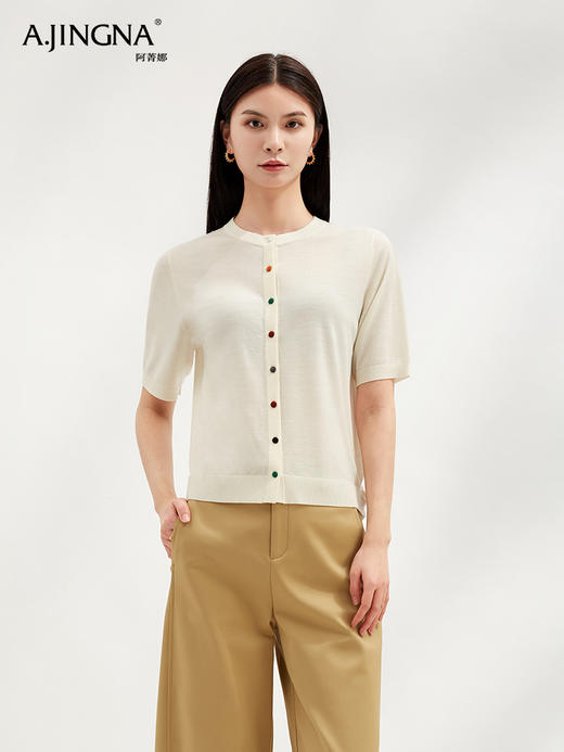 【活力气息】阿菁娜缤纷彩扣减龄圆领开衫F30C318012 商品图2