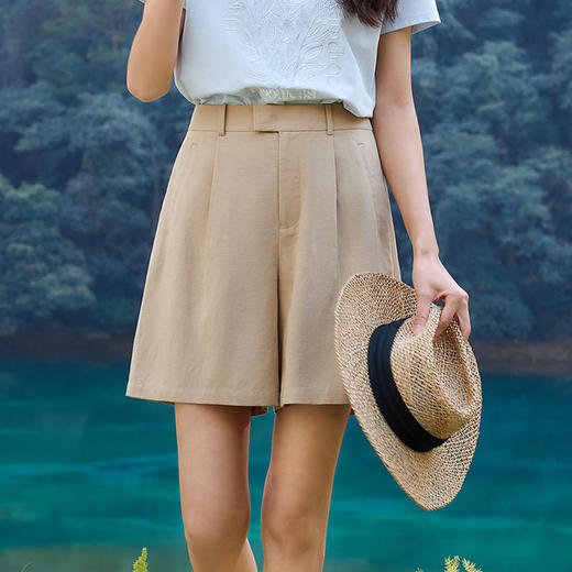 玳莎天丝亚麻短裤女2025年夏季新款微阔A版休闲通勤显瘦西装裤  FB36106 商品图0