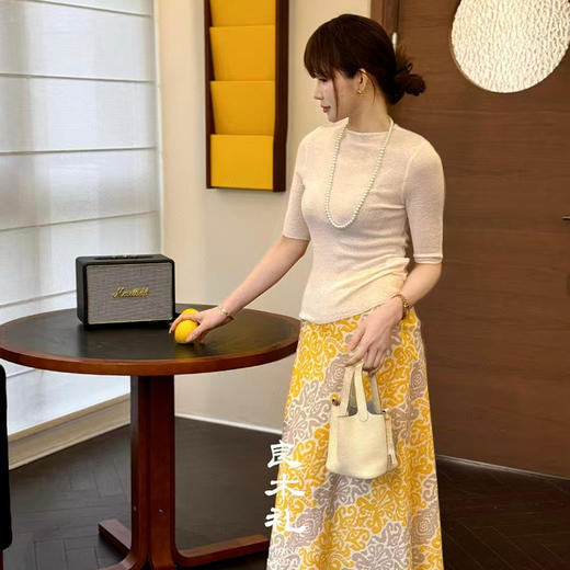 【不退不换】良木礼天丝亚麻斜裁修身印花半身裙(7885) 商品图2