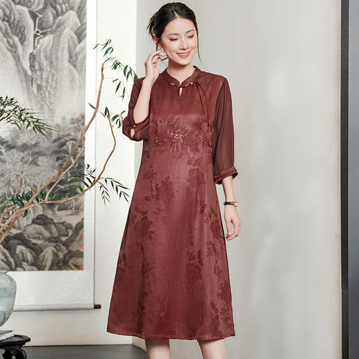 KQ-54829新款红云纱连衣裙结婚衣服婚宴装旗袍真丝礼服桑蚕丝刺绣 商品图3