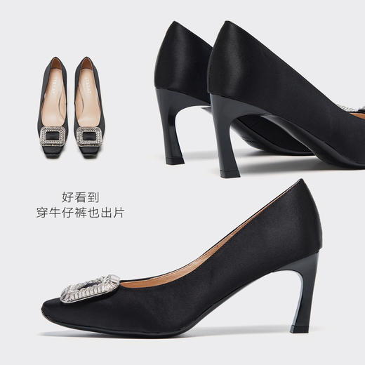 【黑色绸缎】星期六优雅钻扣方头细高跟SSD1111029 商品图7