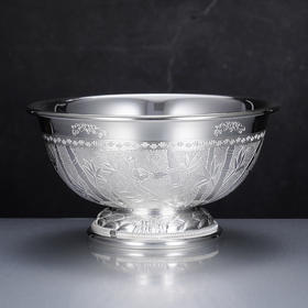 子佩集S999银【竹报平安】碗摆件【FS020】纯银2503