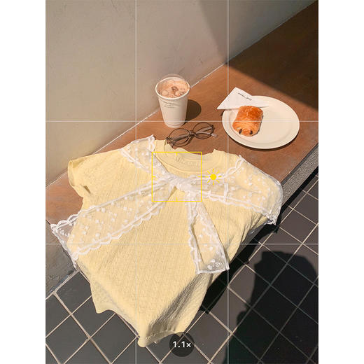 <曾小咸推荐>蕾丝披肩黄色短袖针织T恤 商品图3