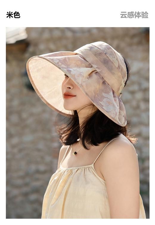优雅高级感花朵大沿空顶帽，可折叠防晒帽遮阳帽JC-M3507 商品图0