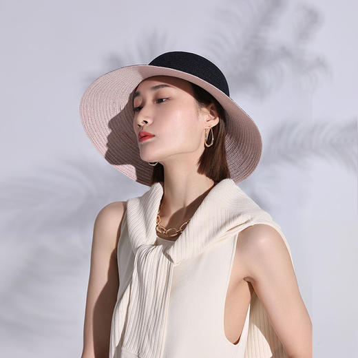 帽仕汇 条纹编织感简约度假草帽 商品图5