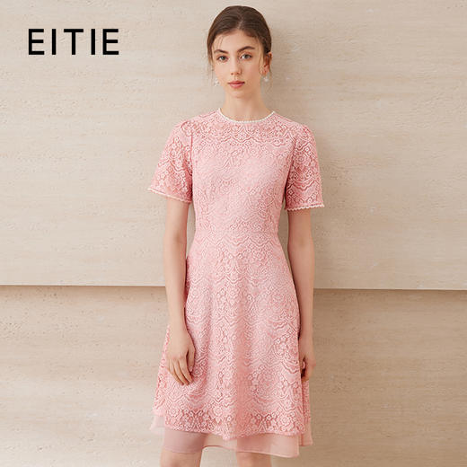 EITIE爱特爱新中式对襟珍珠盘扣收腰显瘦粉色连衣裙夏季新款B2507668 商品图0