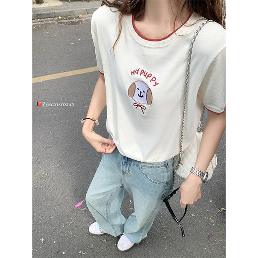 【129元任选2件】现货！小狗刺绣短袖针织T 商品图2