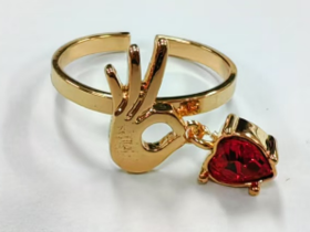 （文创）NNF-手工18K镀金OK手势爱心开口戒指(SHA05102)