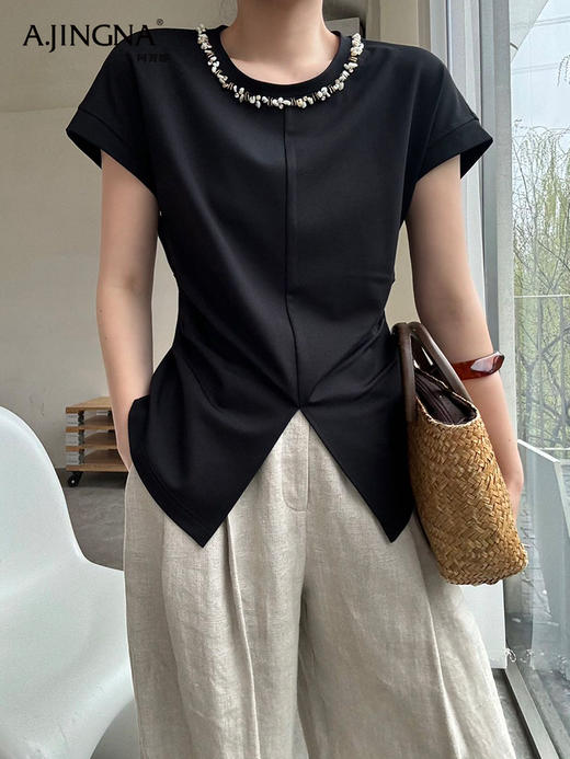 【高级质感】阿菁娜时髦燕尾手工钉珠收腰上衣F30X302001 商品图4