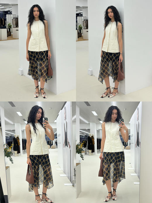 HIDEMI “我们做印花 ”系列原创手绘格纹清透薄纱缎上衣半裙套装 商品图3